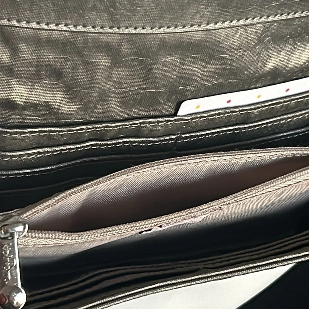 New Kipling Zuma Metallic Pewter Croc Embossed Crossbody Travel Organizer - Picture 7 of 13